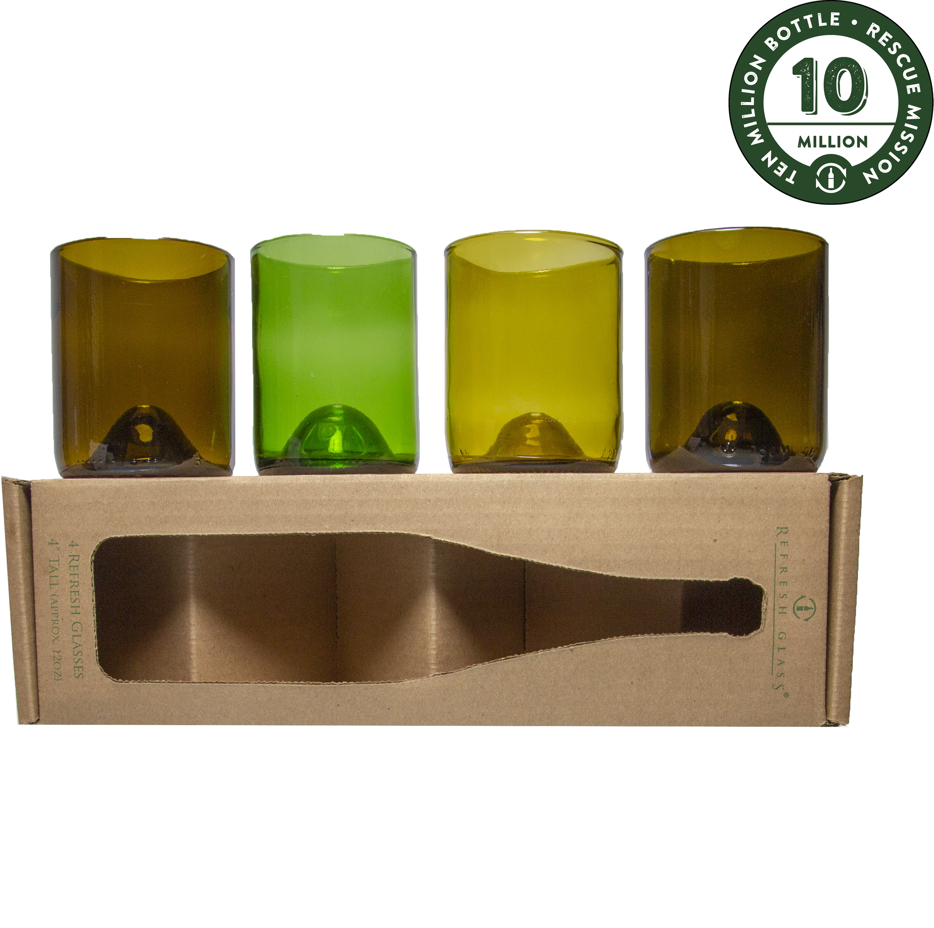 12oz Set of 4 Mixed Color Glasses Unwrapped