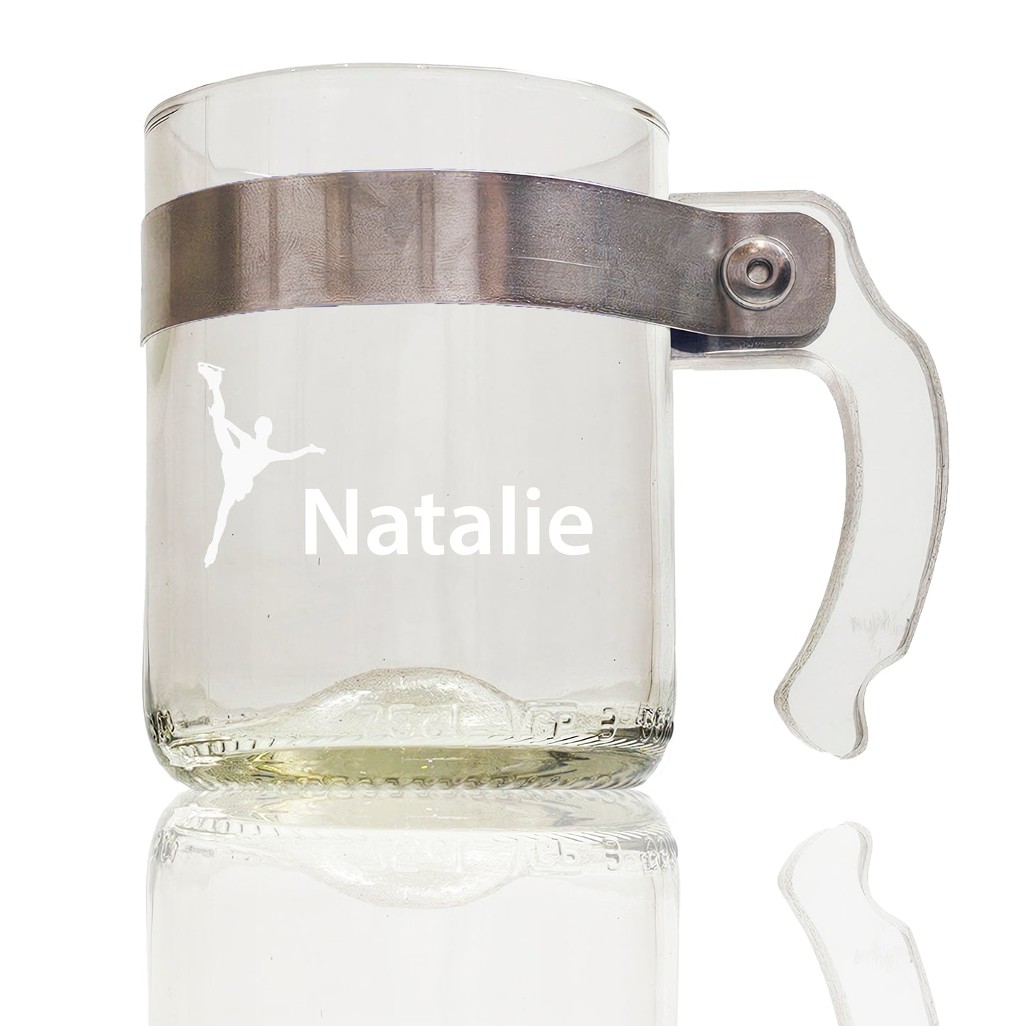 Ice Rink Handle Figure Skater Clear Mug with Custom Engraved Name